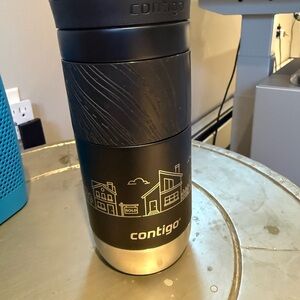 Contigo Black and Silver Travel Mug with House Line Art